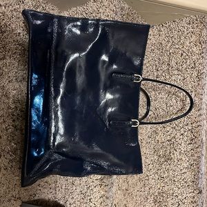 Talbots navy patent tote bag